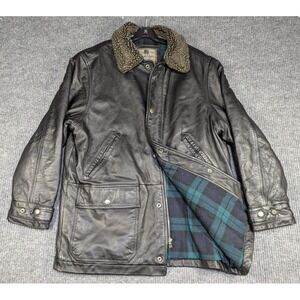 VTG Gap Leather Jacket Mens Medium Black Full Zip Blanket‎ Lined Sherpa Collar
